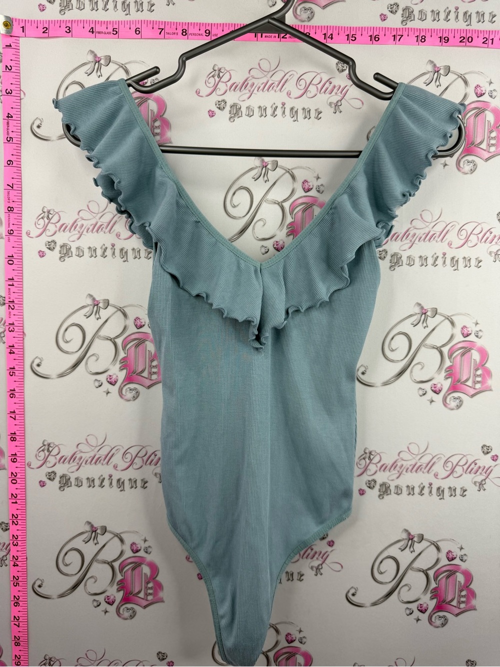 Wilfred Aritzia ruffle bodysuit frilly Light Blue V-Neck One-Piece Bodysuit